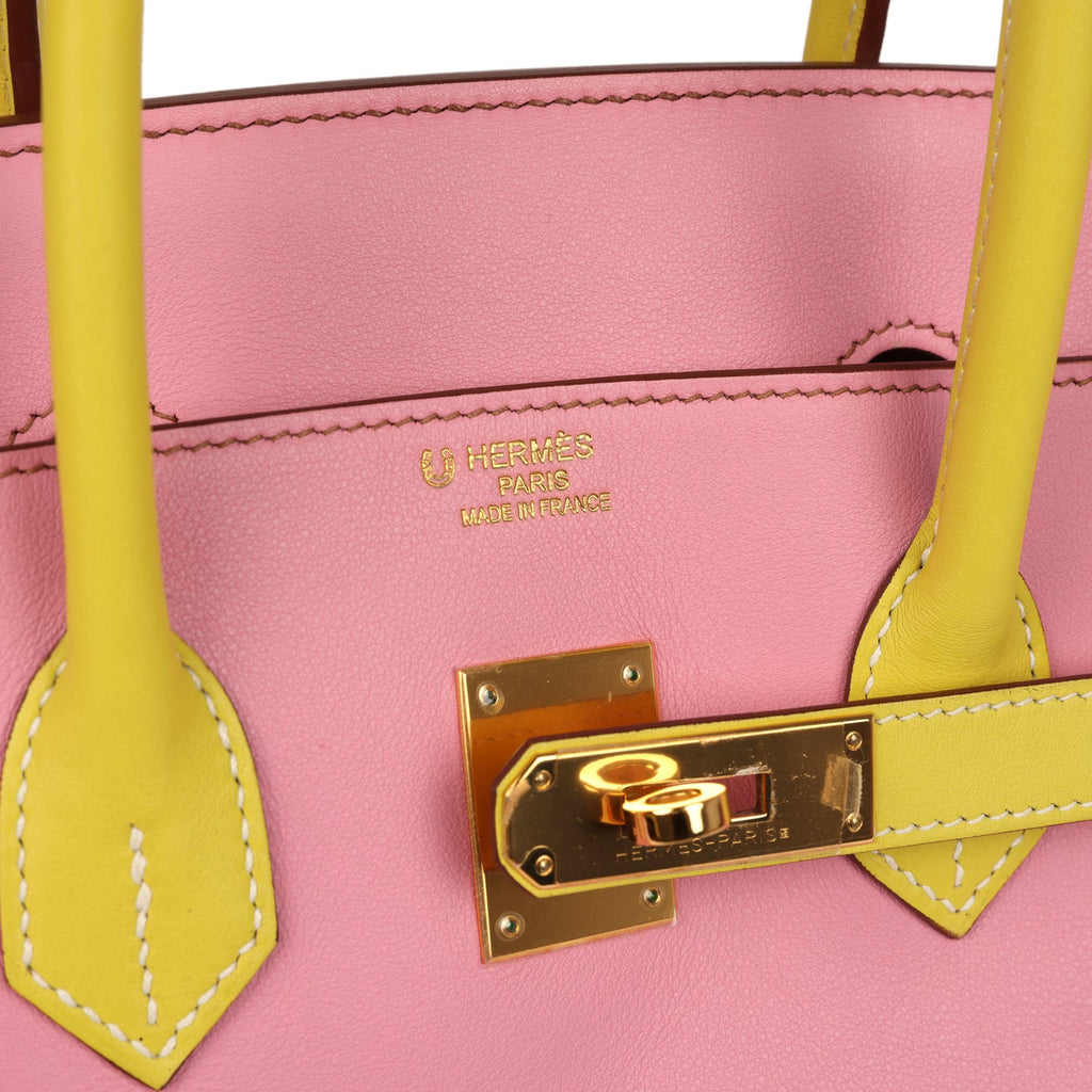Pre-owned Hermes Special Order (HSS) Birkin 35 5P Bubblegum and Lime Swift Gold Hardware - Image 8