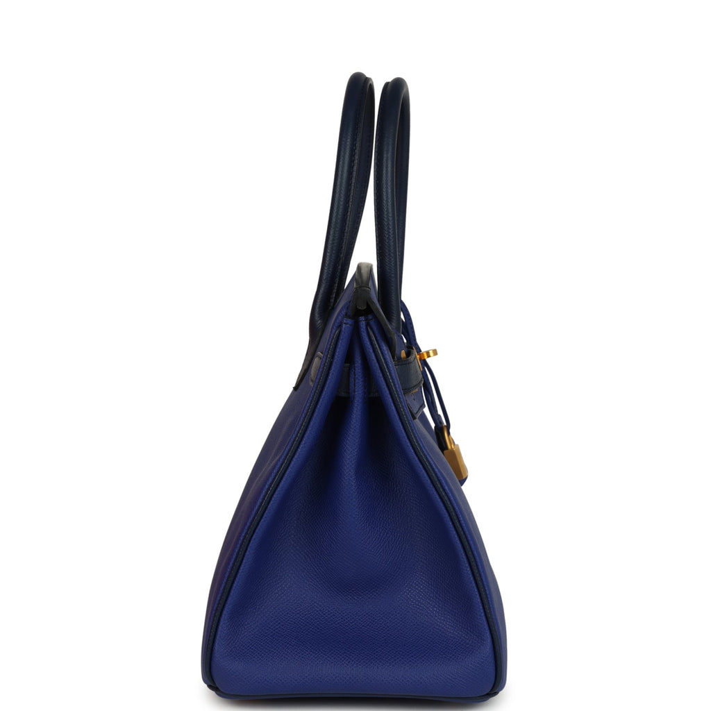 Pre-owned Hermes Special Order (HSS) Birkin 30 Bleu Electric and Bleu Saphir Epsom Brushed Gold Hardware - Image 4