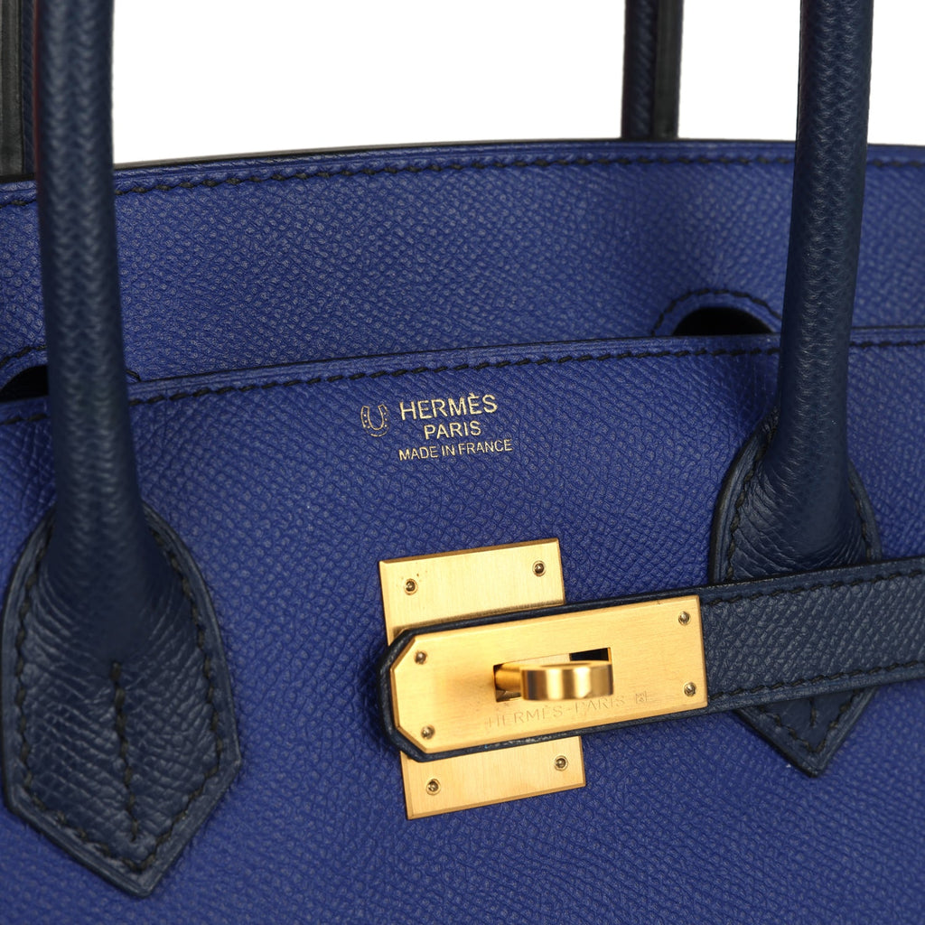 Pre-owned Hermes Special Order (HSS) Birkin 30 Bleu Electric and Bleu Saphir Epsom Brushed Gold Hardware - Image 8