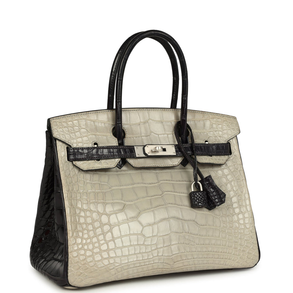 Pre-owned Hermes Special Order (HSS) Birkin 30 Gris Perle and Prunoir Matte Alligator Brushed Palladium Hardware - Image 3