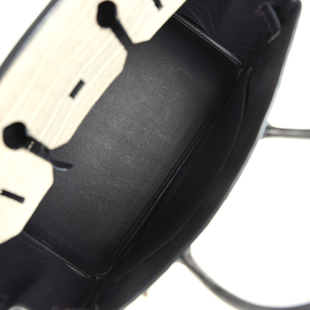 Pre-owned Hermes Special Order (HSS) Birkin 30 Gris Perle and Prunoir Matte Alligator Brushed Palladium Hardware - Image 9