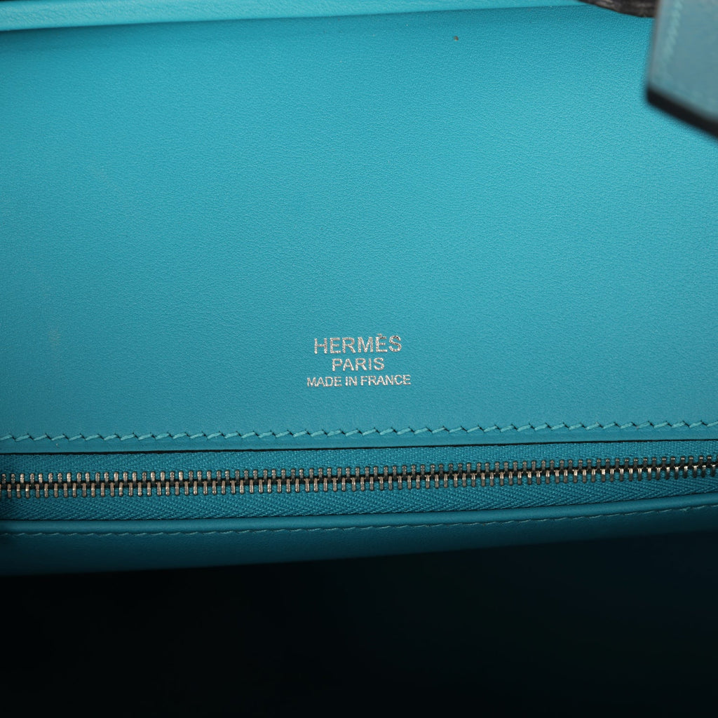 Pre-owned Hermes Birkin 30 Ghillies Turquoise Togo and Swift Palladium Hardware - Image 8