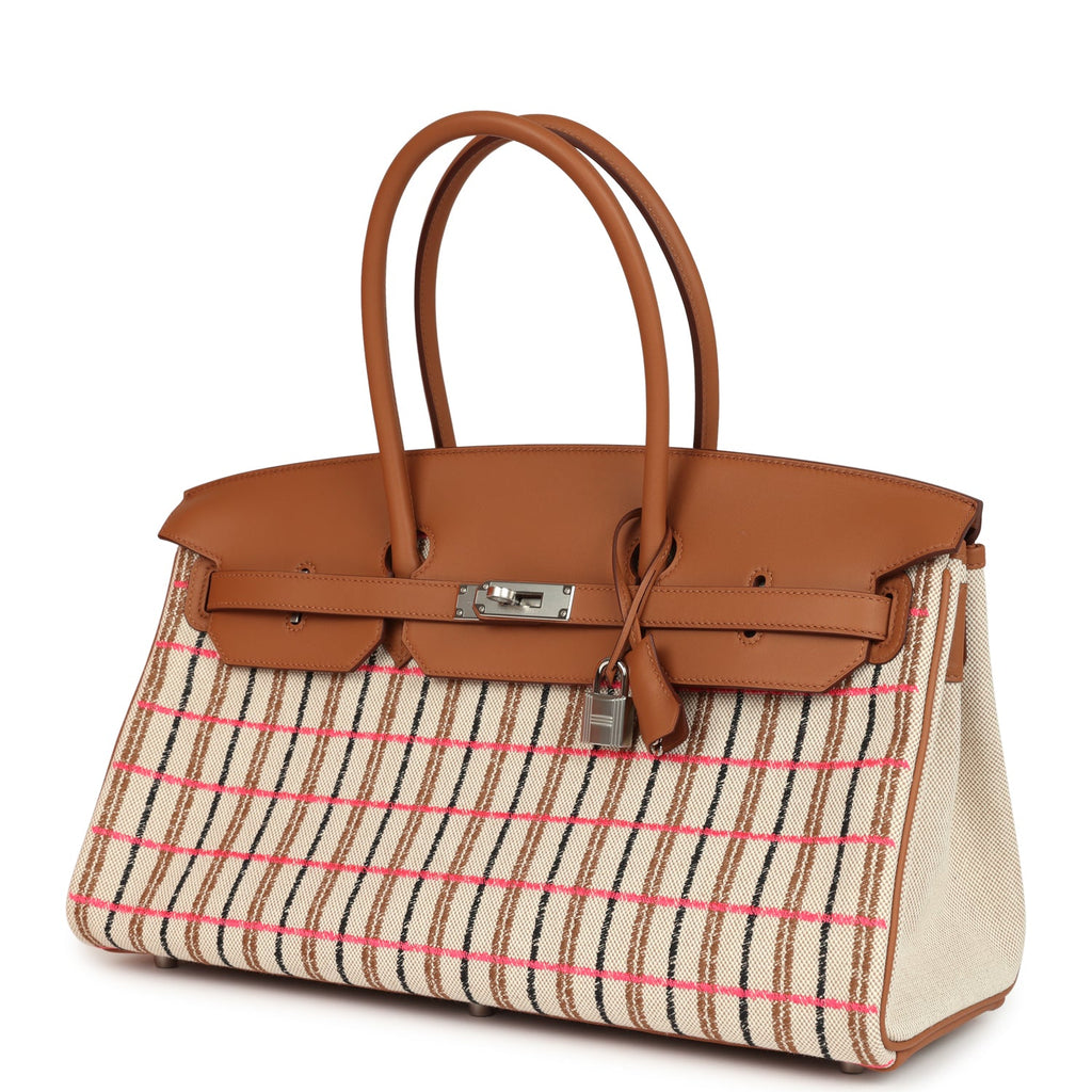 Hermes Shoulder Birkin Light 39 Multicolor Toile and Gold Swift Palladium Hardware - Image 6