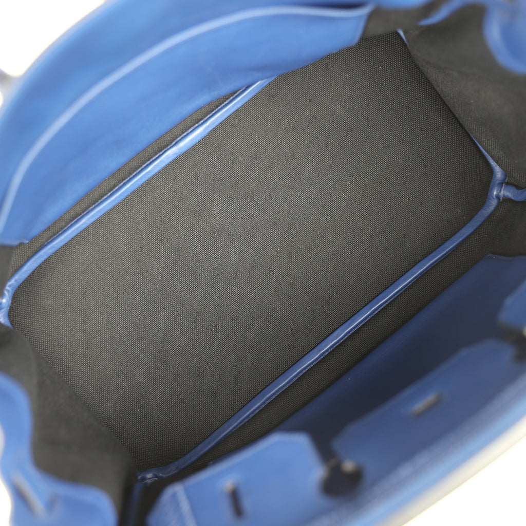 Pre-owned Hermes Birkin 35 Ghillies Bleu Saphir Swift and Ecru Toile Palladium Hardware - Image 8