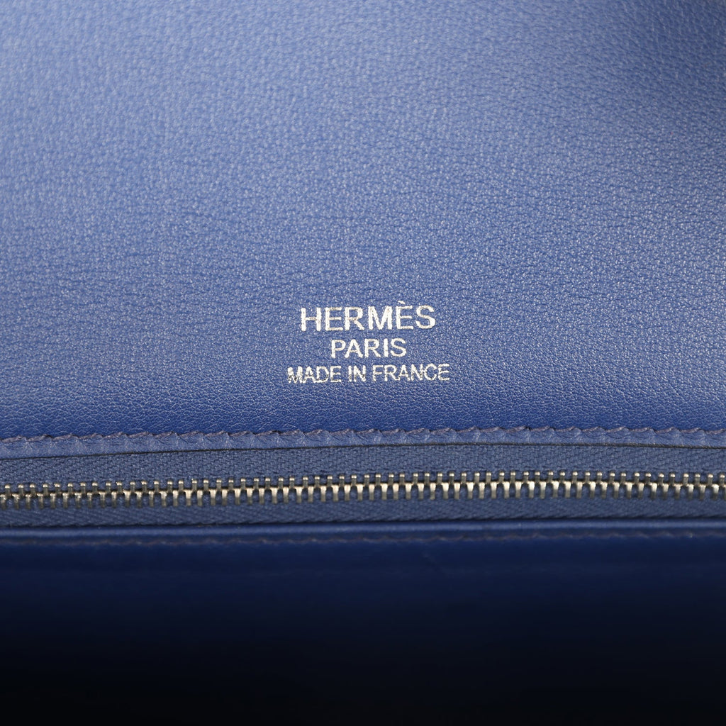 Pre-owned Hermes Birkin 35 Ghillies Bleu Saphir Swift and Ecru Toile Palladium Hardware - Image 10