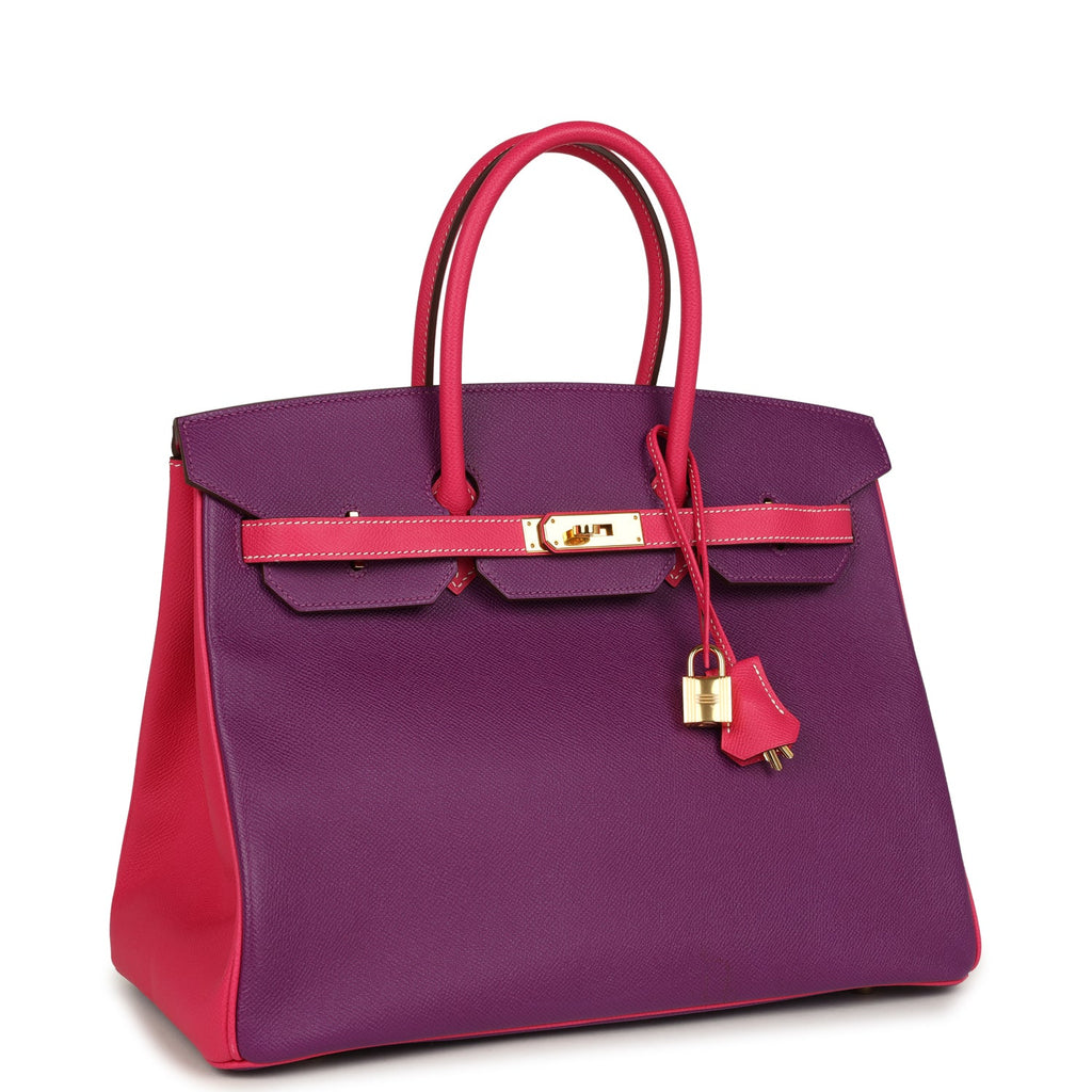 Pre-owned Hermes Special Order (HSS) Birkin 35 Rose Tyrien and Violet Epsom Gold Hardware - Image 3