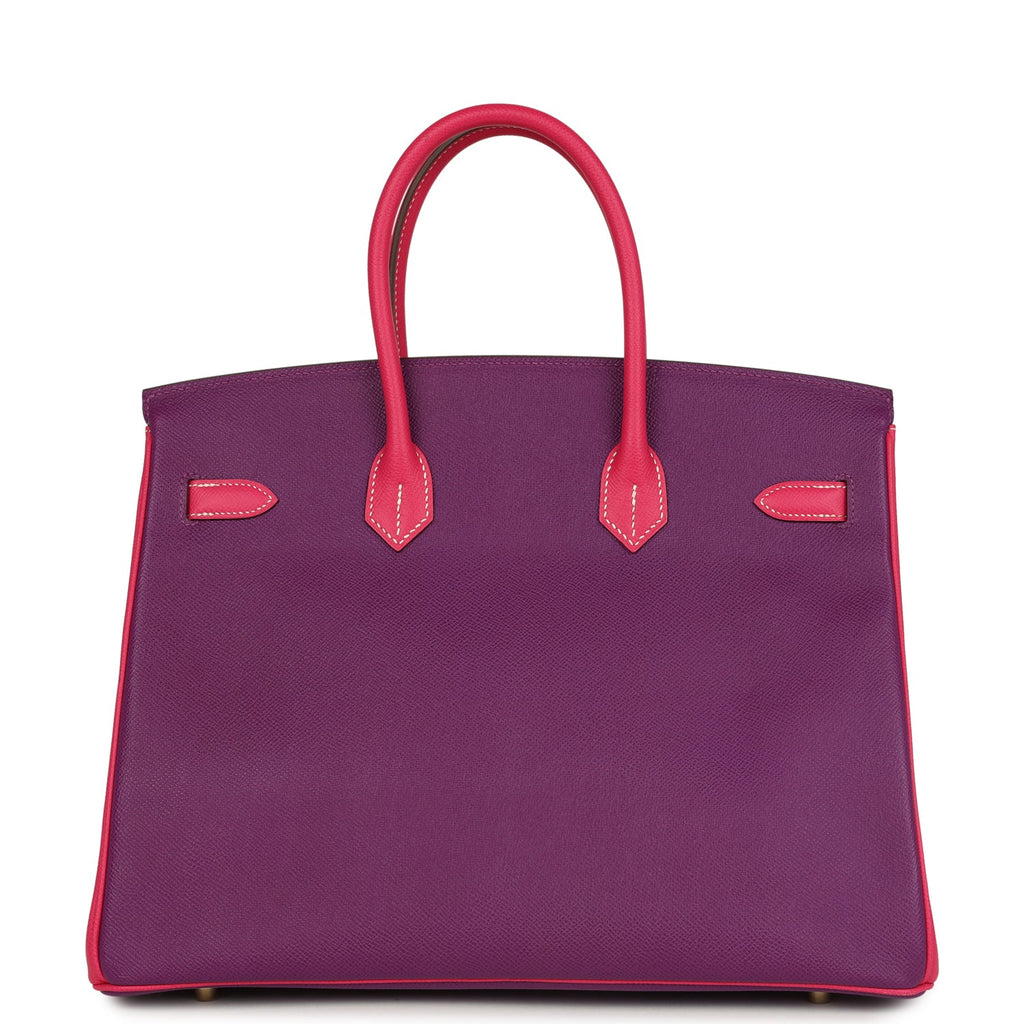 Pre-owned Hermes Special Order (HSS) Birkin 35 Rose Tyrien and Violet Epsom Gold Hardware - Image 5
