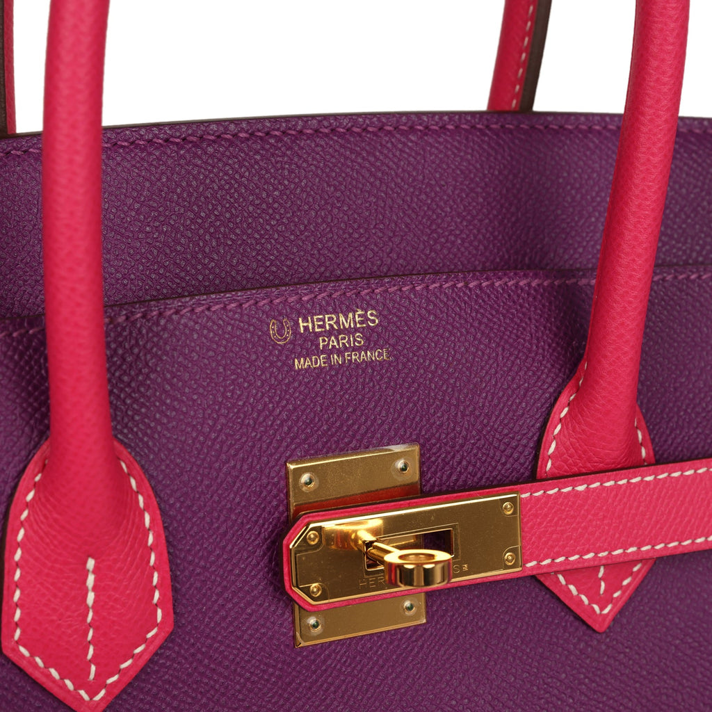 Pre-owned Hermes Special Order (HSS) Birkin 35 Rose Tyrien and Violet Epsom Gold Hardware - Image 8
