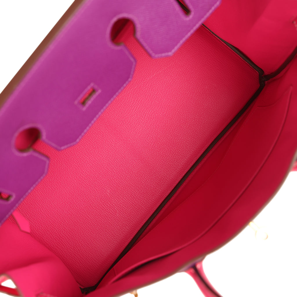 Pre-owned Hermes Special Order (HSS) Birkin 35 Rose Tyrien and Violet Epsom Gold Hardware - Image 9