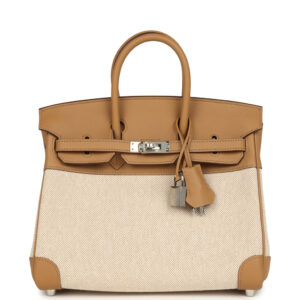 Hermes Birkin 25 Ecru and Beige Toile H Canvas and Biscuit Swift Palladium Hardware