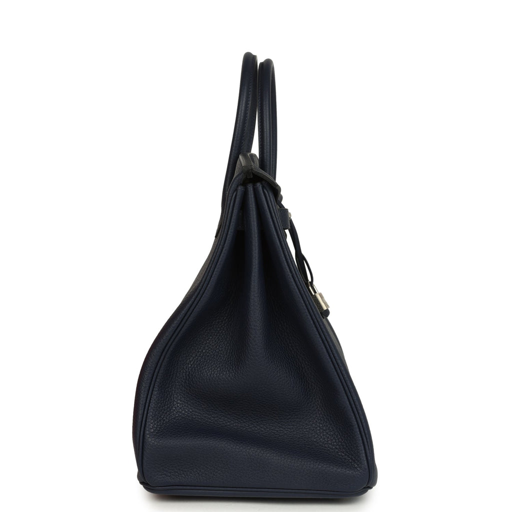 Hermes Special Order (HSS) Birkin 40 Bleu Nuit Verso Togo Palladium Hardware - Image 4