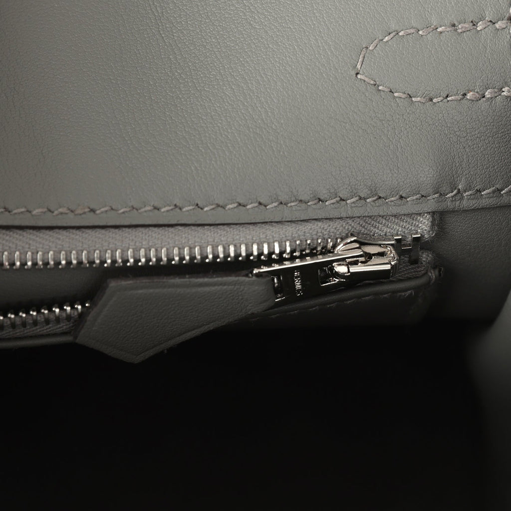 Pre-owned Hermes Birkin 25 Gris Caillou Grizzly and Gris Meyer Swift Palladium Hardware - Image 9