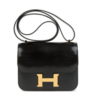 Hermes Constance 18 Black Varanus Salvator Lizard Gold Hardware