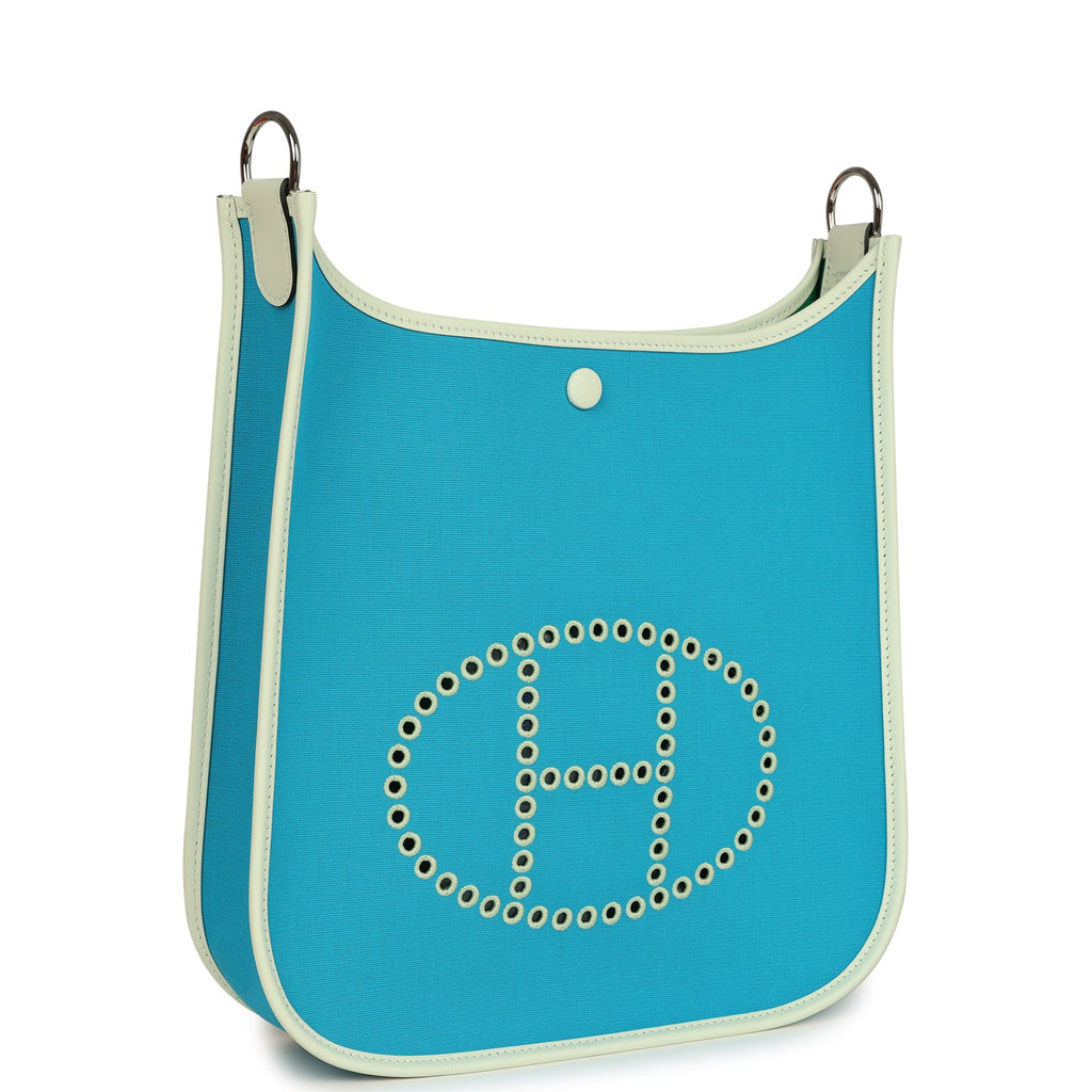 Hermes Neo Evelyne PM Bleu Azteque Officier Canvas and Vert Fizz Swift Palladium Hardware - Image 3