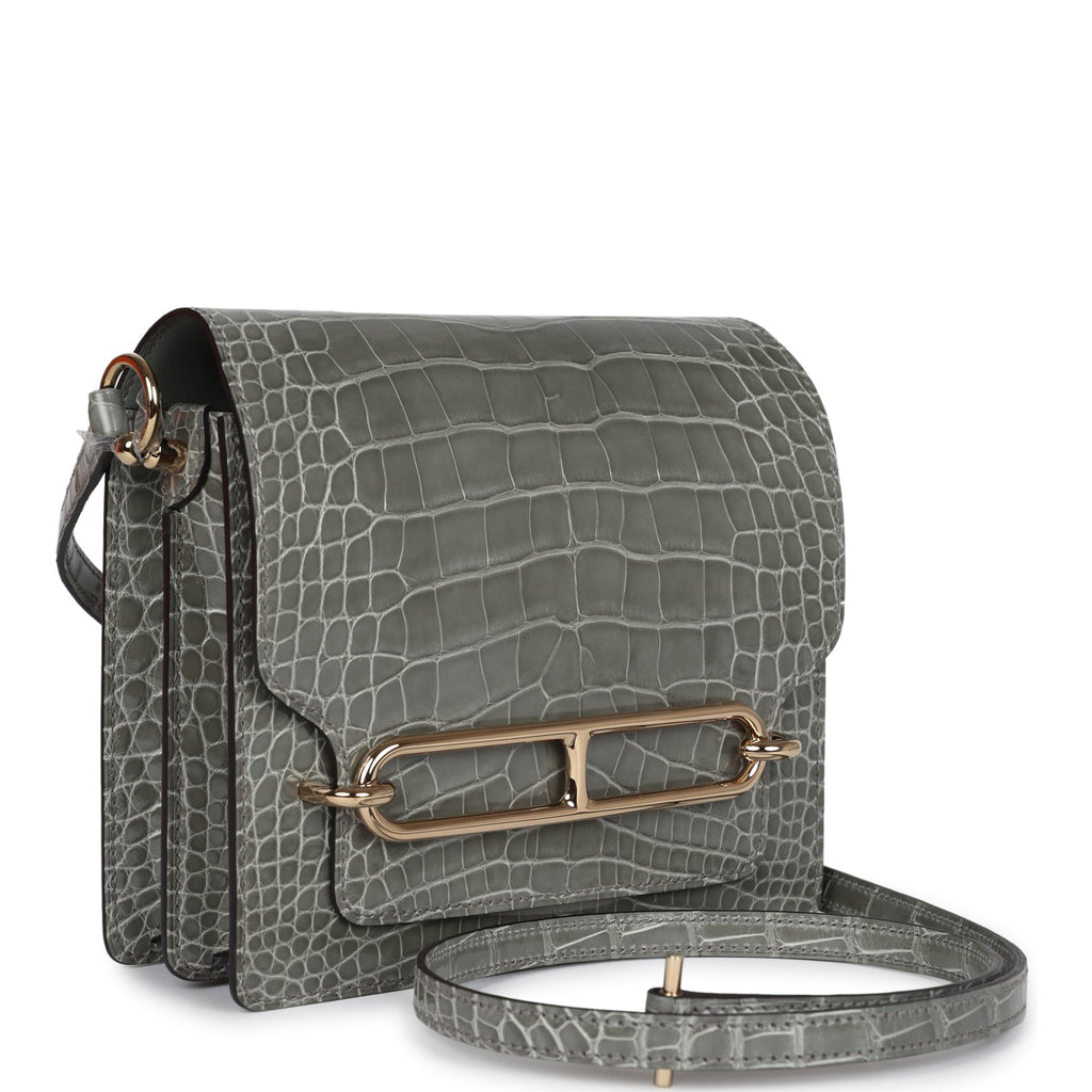 Hermes Mini Roulis Gris Ciment Shiny Alligator Permabrass Hardware - Image 3