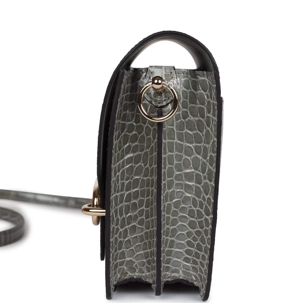Hermes Mini Roulis Gris Ciment Shiny Alligator Permabrass Hardware - Image 7