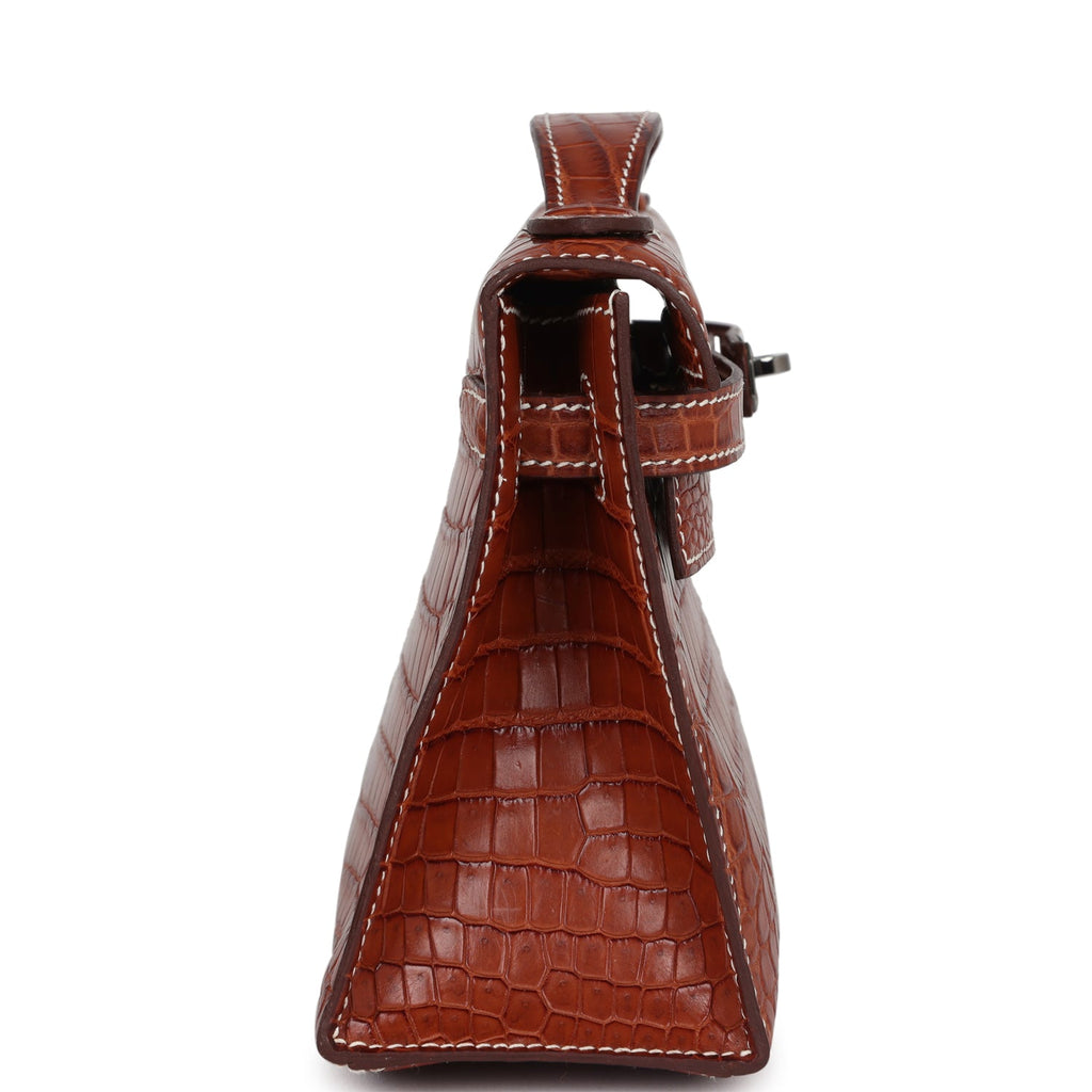 Vintage Hermes Kelly Pochette Fauve Matte Niloticus Crocodile Ruthenium Hardware - Image 4