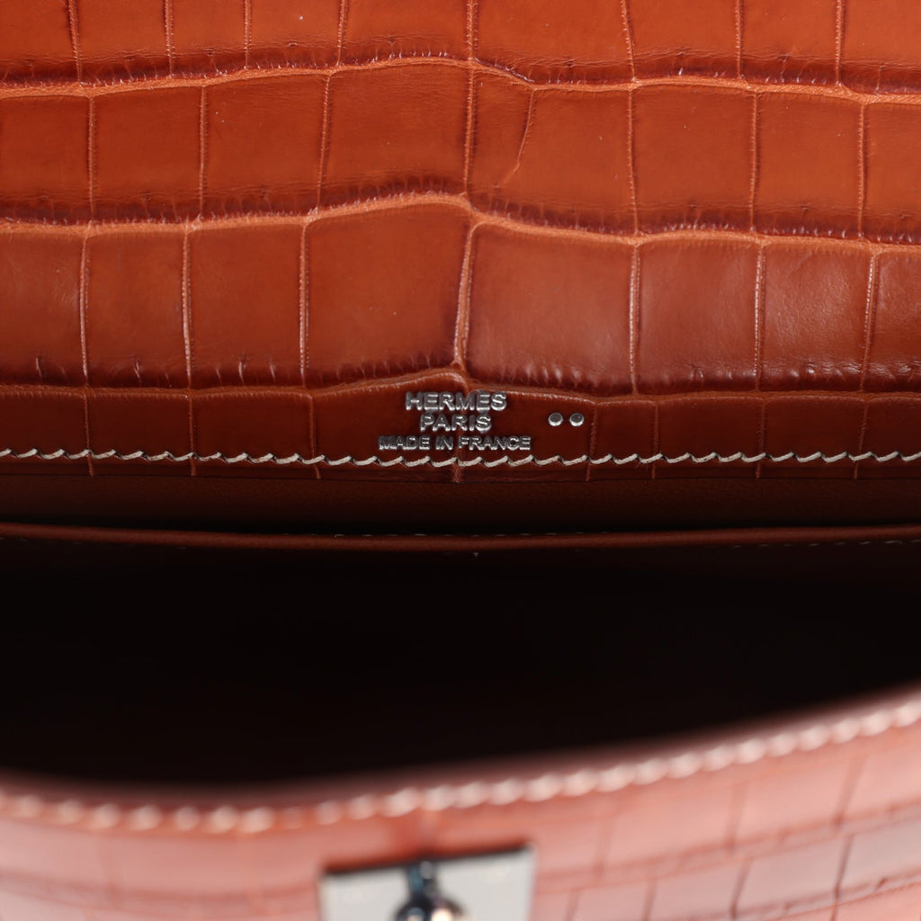 Vintage Hermes Kelly Pochette Fauve Matte Niloticus Crocodile Ruthenium Hardware - Image 8