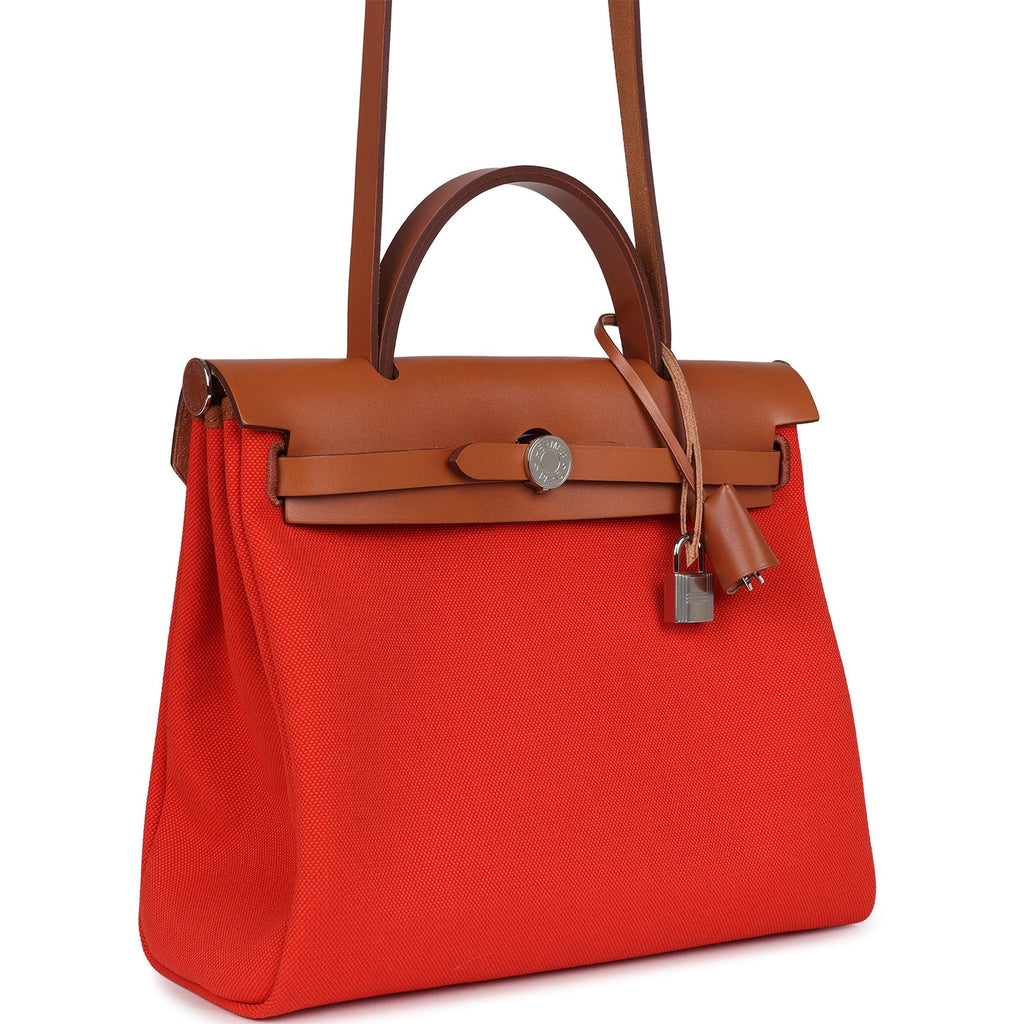 Hermes Herbag Zip PM 31 Capucine Toile Militaire & Fauve Vache Hunter Palladium Hardware - Image 3