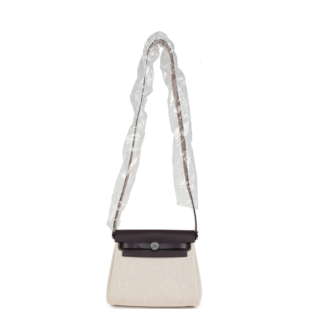 Hermes Herbag Zip 20 Mini Ecru and Beige Toile H Canvas and Ebene Vache Hunter Palladium Hardware - Image 10