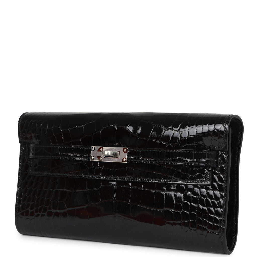 Hermes Kelly Wallet To Go Black Shiny Alligator Palladium Hardware - Image 6
