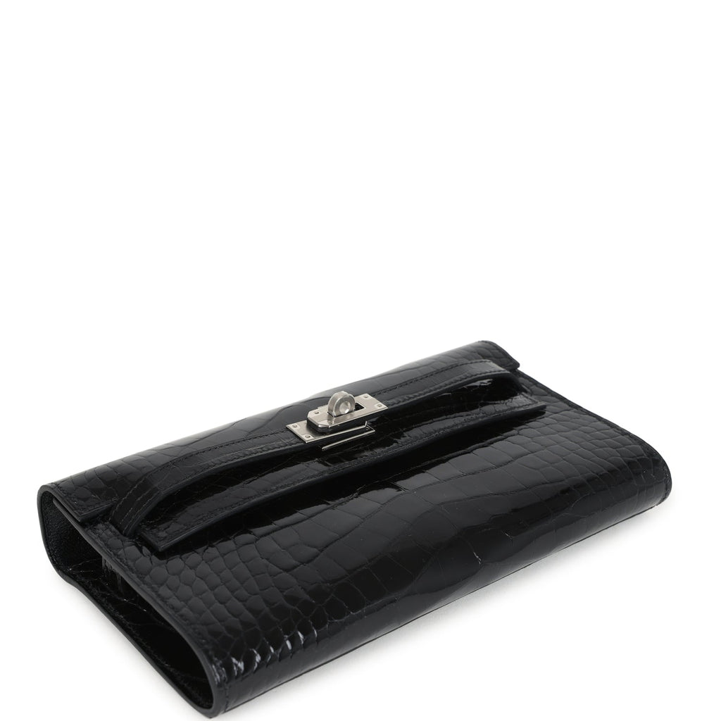 Hermes Kelly Wallet To Go Black Shiny Alligator Palladium Hardware - Image 7