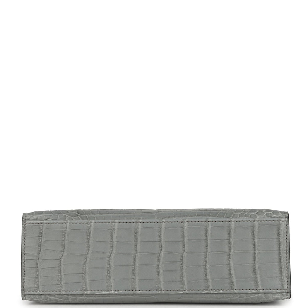 Hermes Kelly Pochette Gris Ciment Matte Alligator Palladium Hardware - Image 7