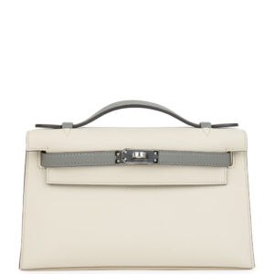 Hermes Special Order (HSS) Kelly Pochette Beton and Gris Meyer Swift Palladium Hardware