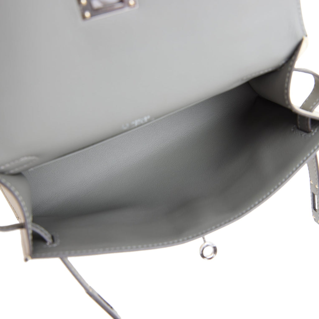 Hermes Special Order (HSS) Kelly Pochette Beton and Gris Meyer Swift Palladium Hardware - Image 9
