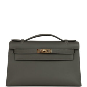 Hermes Special Order (HSS) Kelly Pochette Gris Meyer Verso Swift Permabrass Hardware
