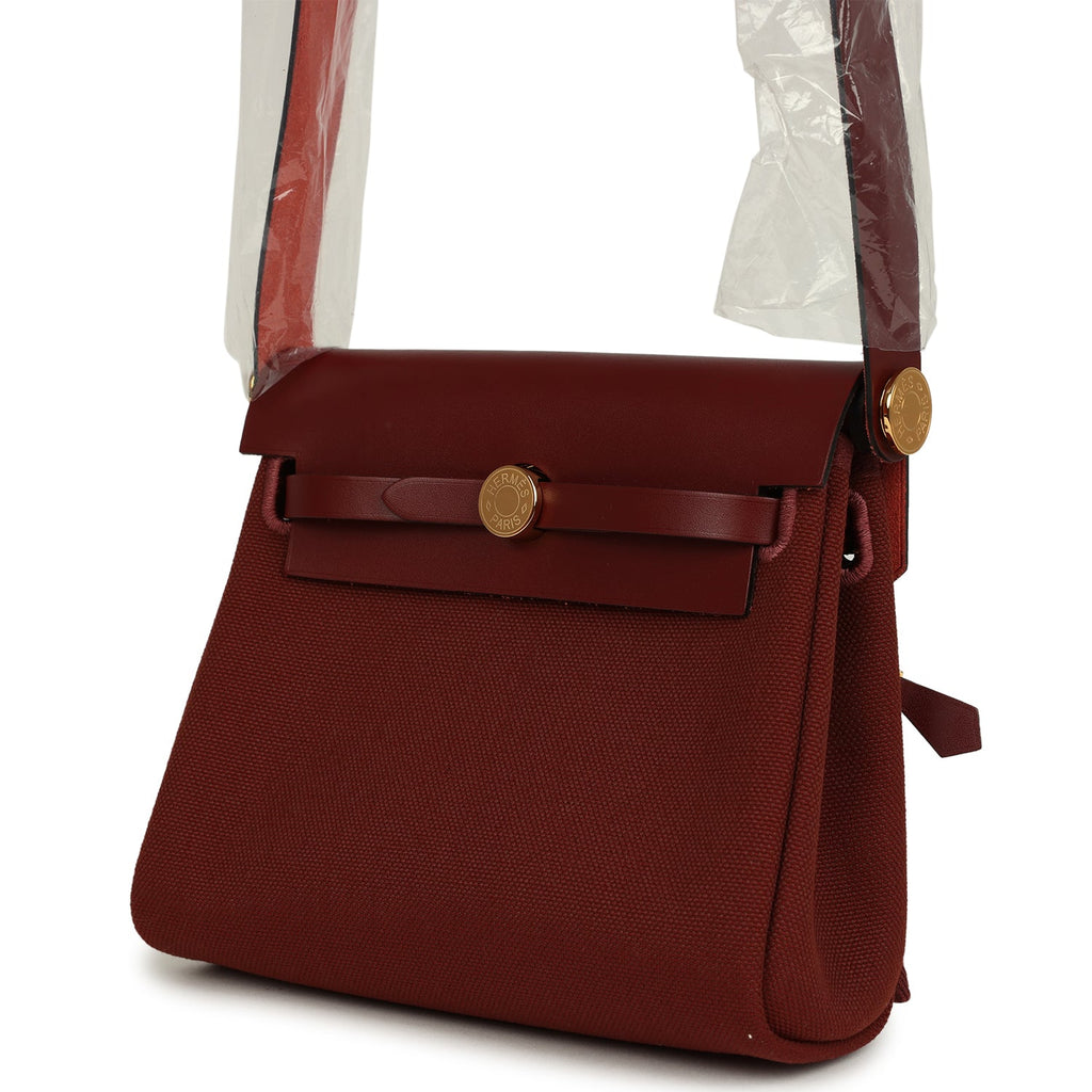 Hermes Herbag Zip 20 Mini Rouge H Toile Militaire Canvas and Vache Hunter Gold Hardware - Image 6