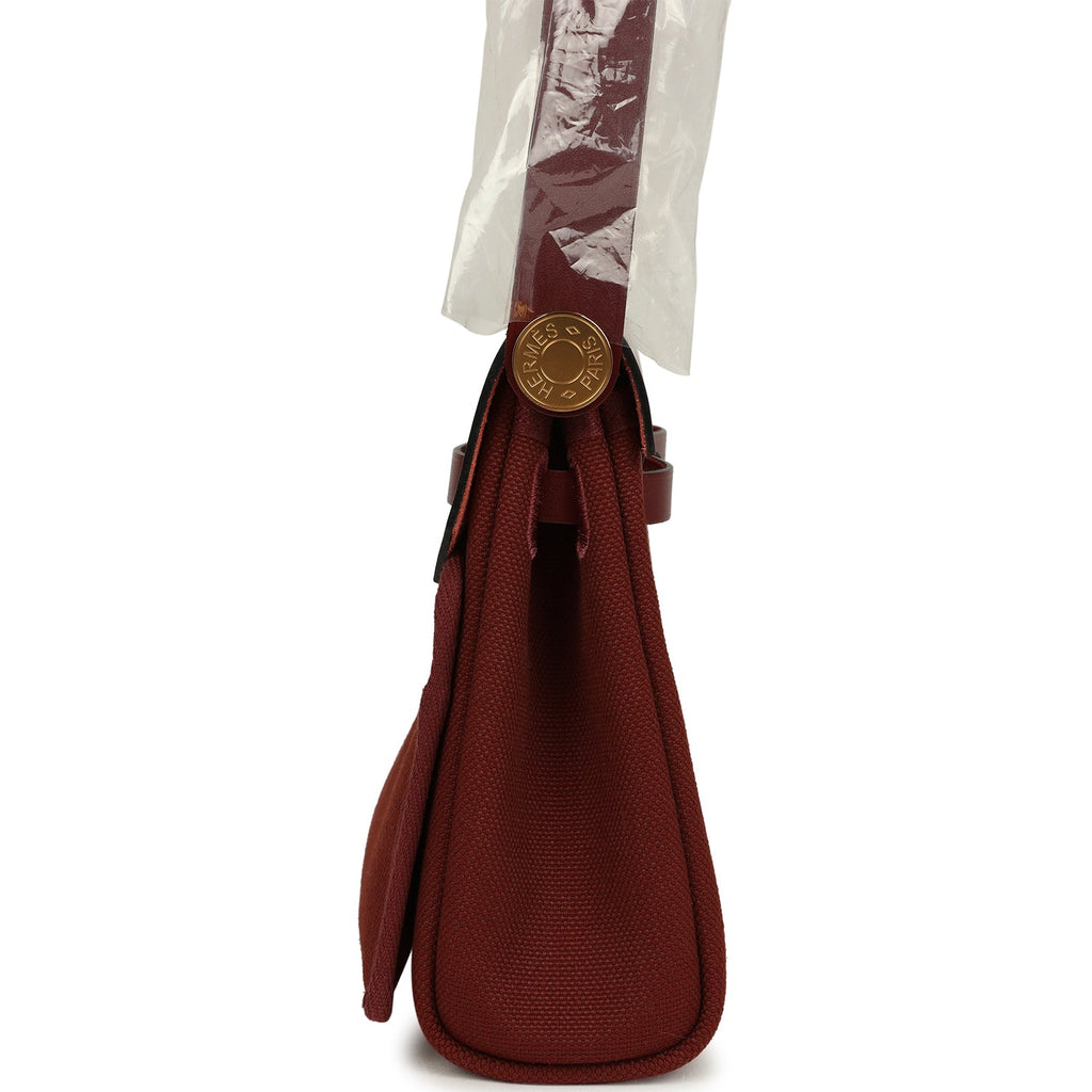 Hermes Herbag Zip 20 Mini Rouge H Toile Militaire Canvas and Vache Hunter Gold Hardware - Image 4