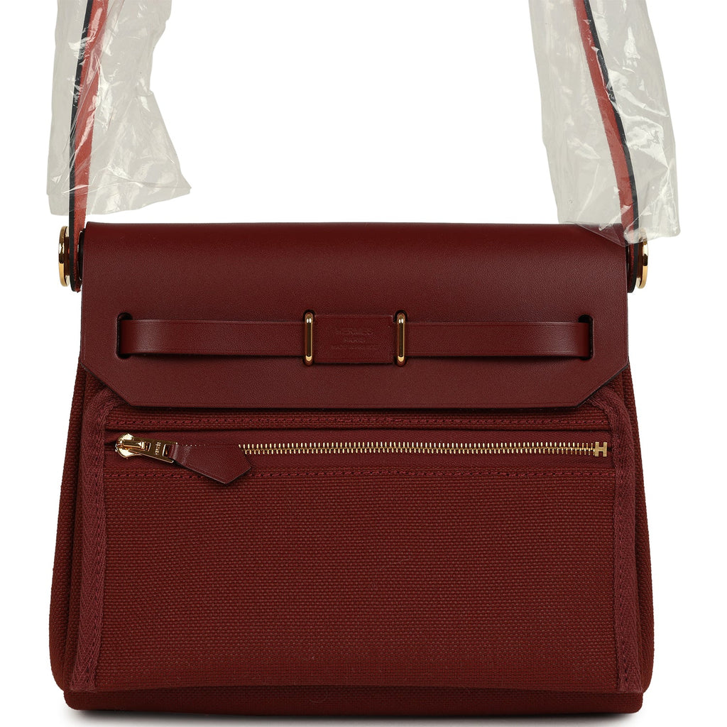 Hermes Herbag Zip 20 Mini Rouge H Toile Militaire Canvas and Vache Hunter Gold Hardware - Image 5