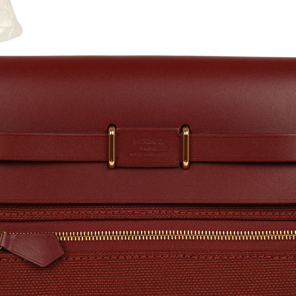 Hermes Herbag Zip 20 Mini Rouge H Toile Militaire Canvas and Vache Hunter Gold Hardware - Image 7