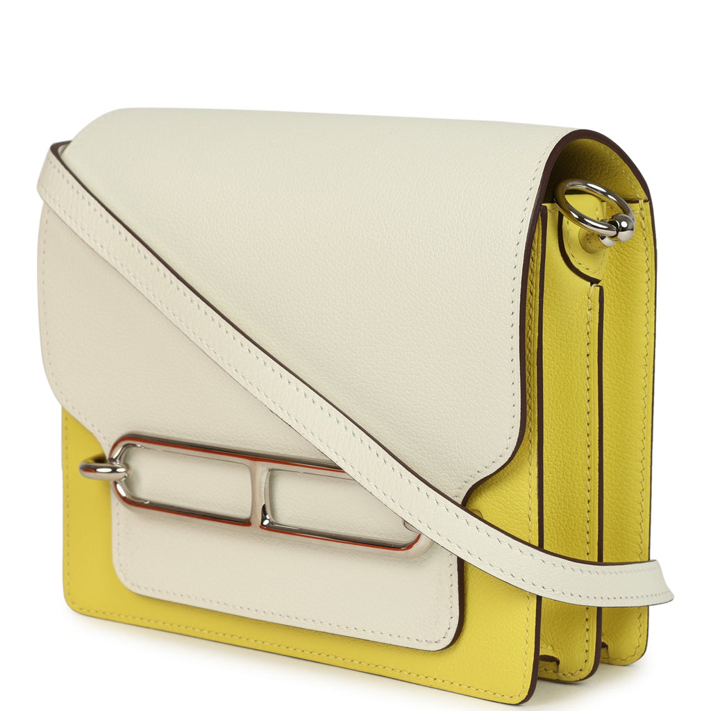 Hermes Mini Sac Roulis Bi-color White and Lime Evercolor Palladium Hardware - Image 6