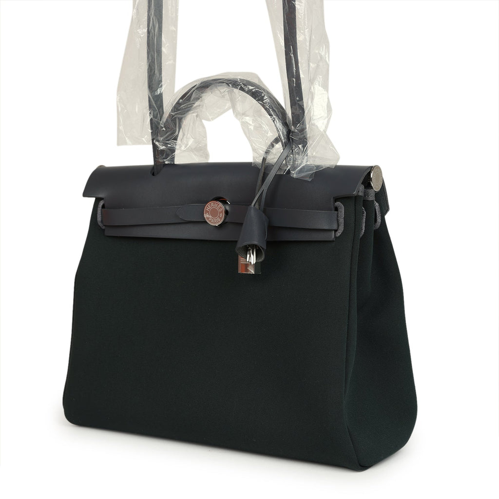 Hermes Herbag Zip PM 31 Vert Cypres Officier Canvas and Ardoise Vache Hunter Palladium Hardware - Image 6