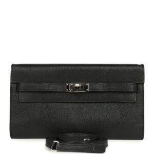 Pre-owned Hermes Kelly Wallet To Go Black Chevre Mysore Palladium Hardware