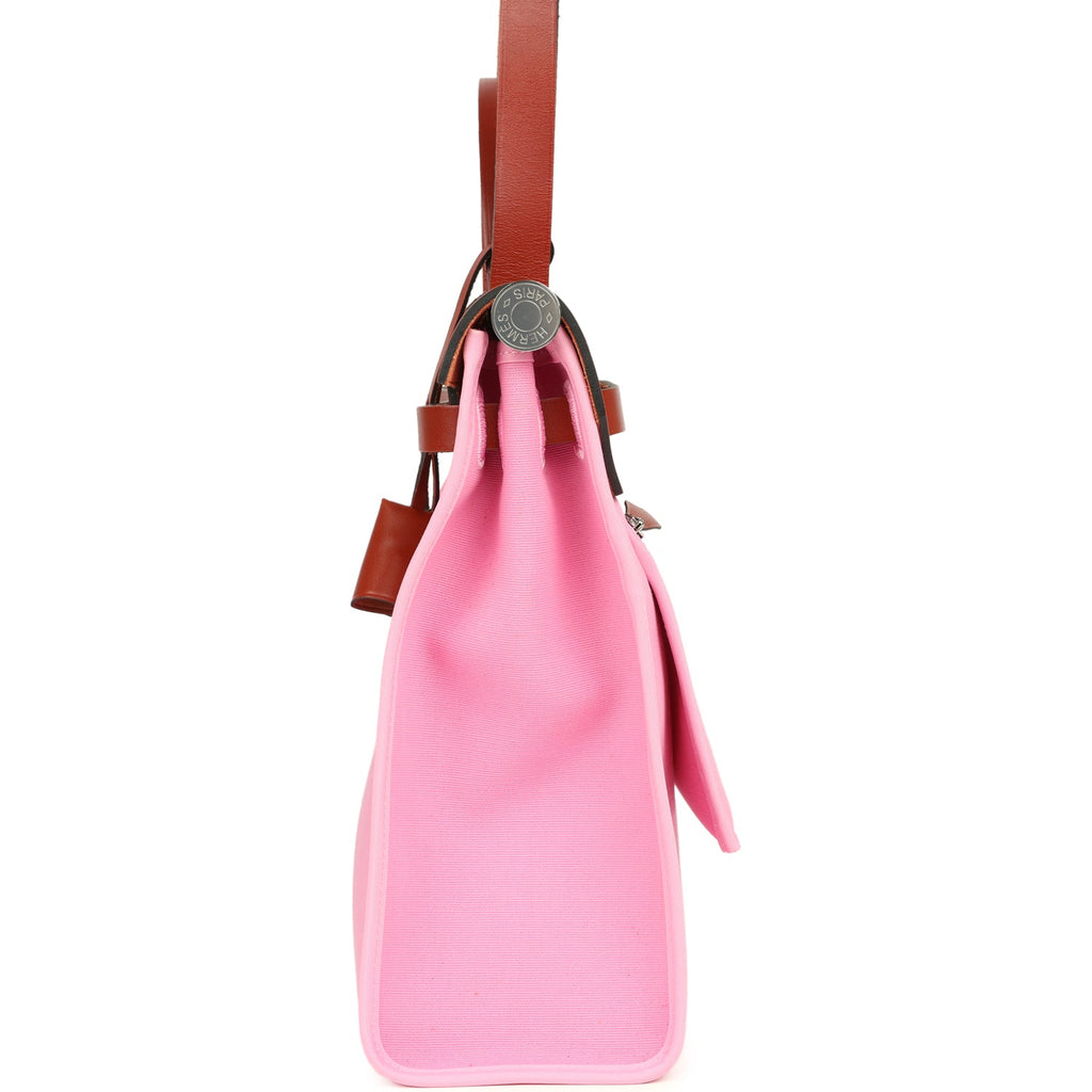 Hermes Herbag Zip PM 31 Bubblegum Pink Officier Canvas and Cuivre Hunter Palladium Hardware - Image 4