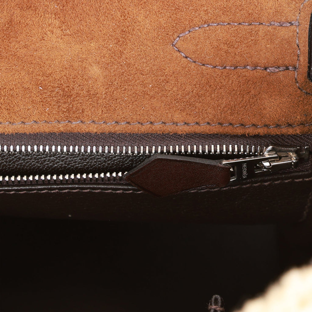 Pre-owned Hermes Teddy Kelly 35 Shearling and Ebene Barenia Palladium Hardware - Image 10