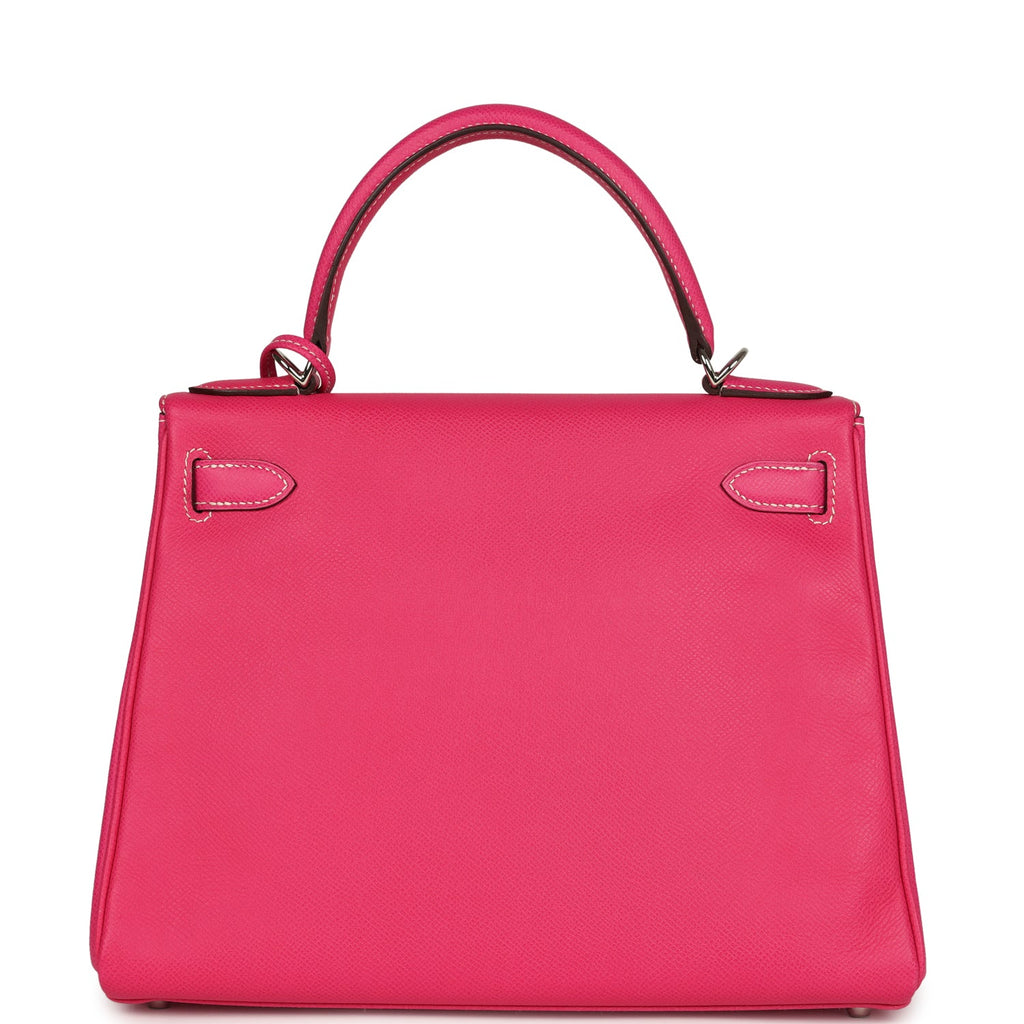 Pre-owned Hermes Kelly Retourne 28 Rose Tyrien Candy Epsom Palladium Hardware - Image 6