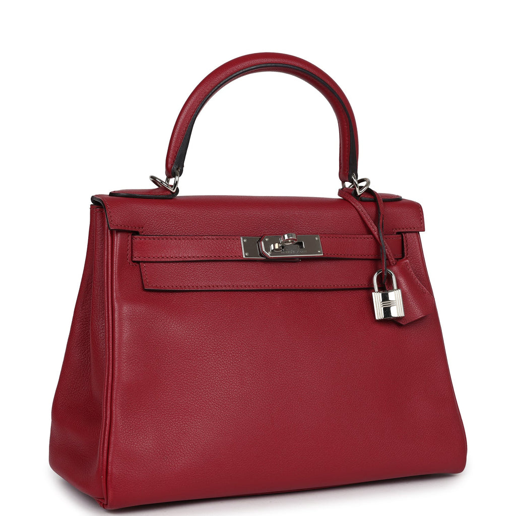 Pre-owned Hermes Kelly Retourne 28 Rouge Grenat Evercolor Palladium Hardware - Image 3