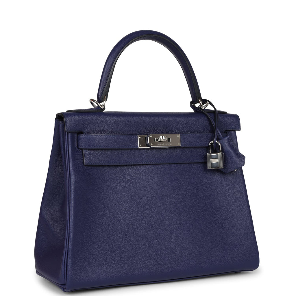 Pre-owned Hermes Kelly Retourne 28 Bleu Encre Verso Evercolor Palladium Hardware - Image 3
