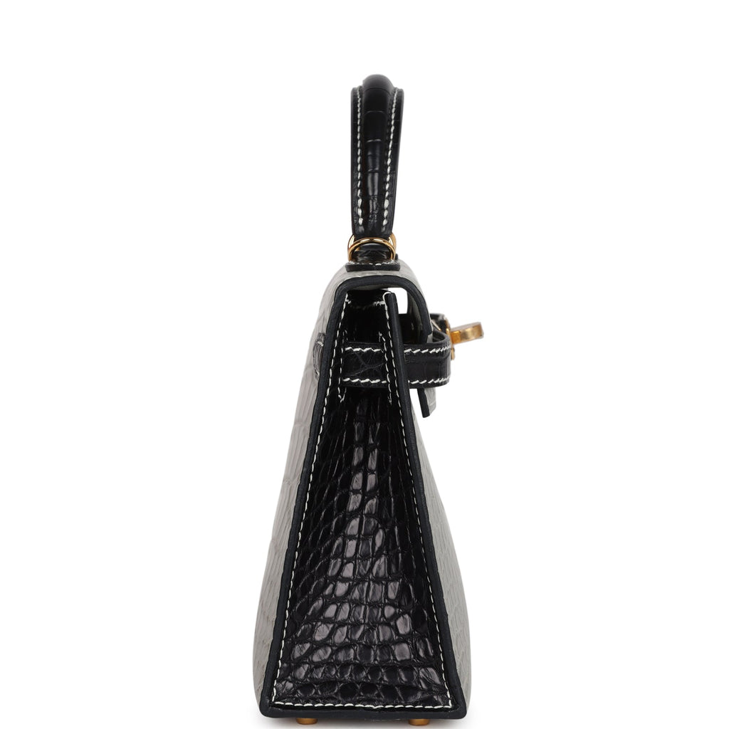 Hermes Special Order (HSS) Kelly Sellier 20 Gris Perle and Black Matte Alligator Gold Hardware - Image 4