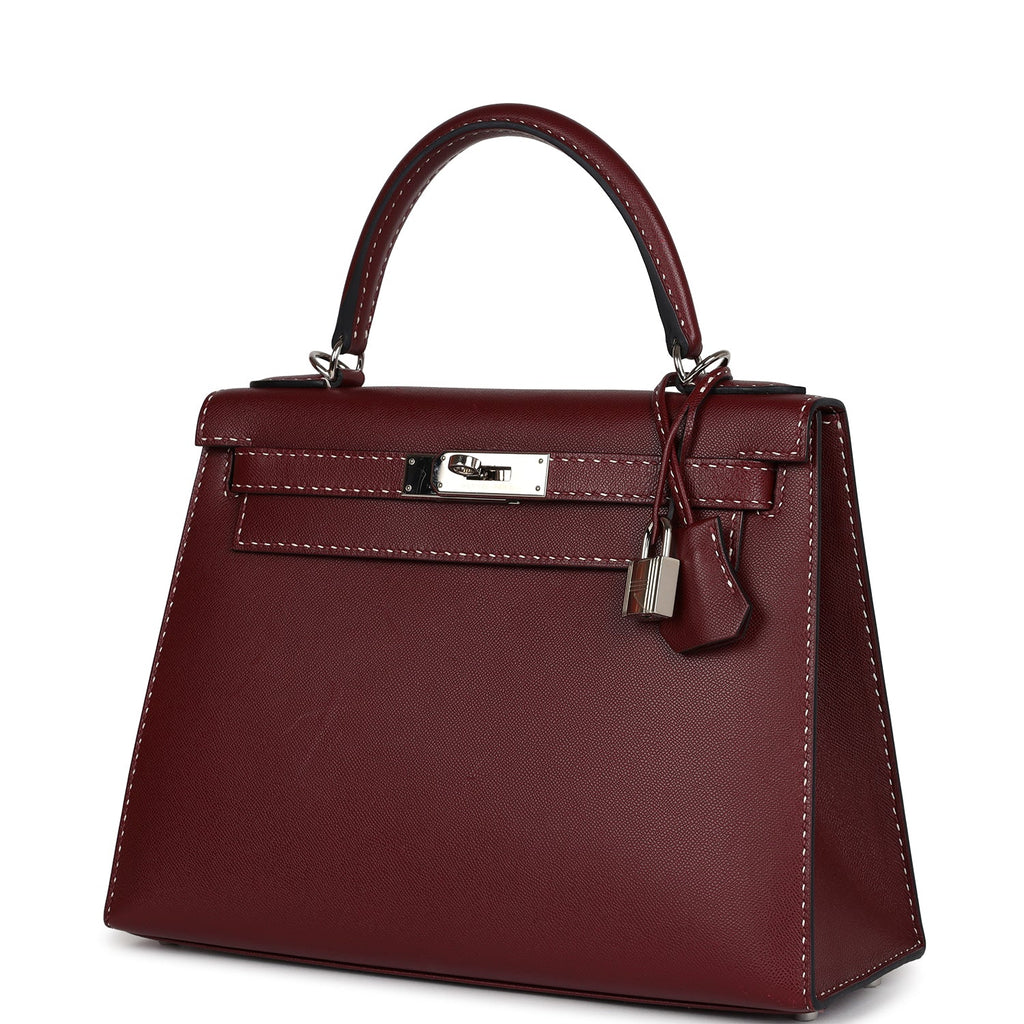 Pre-owned Hermes "Miss You" Kelly Sellier 28 Rouge H Monsieur Palladium Hardware - Image 6