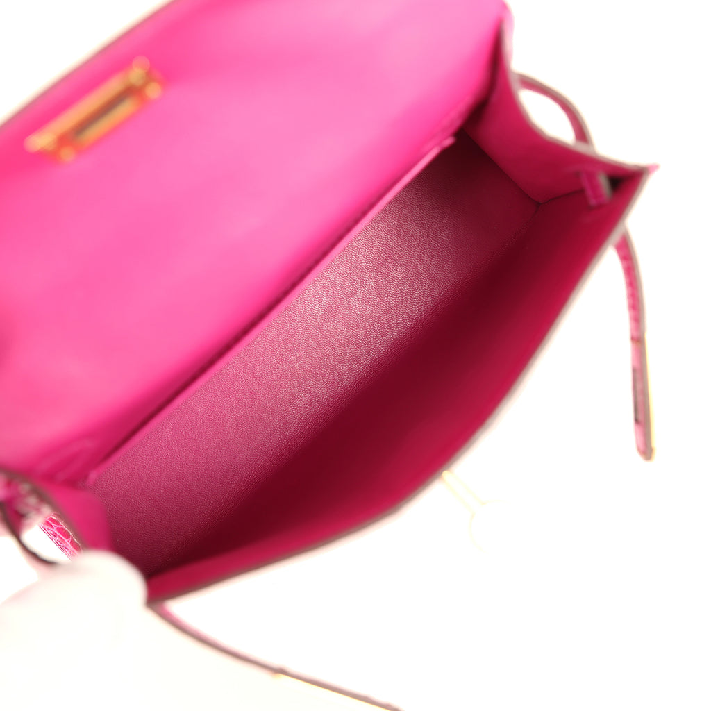 Pre-owned Hermes Kelly Sellier 20 Rose Scheherazade Shiny Alligator Gold Hardware - Image 9