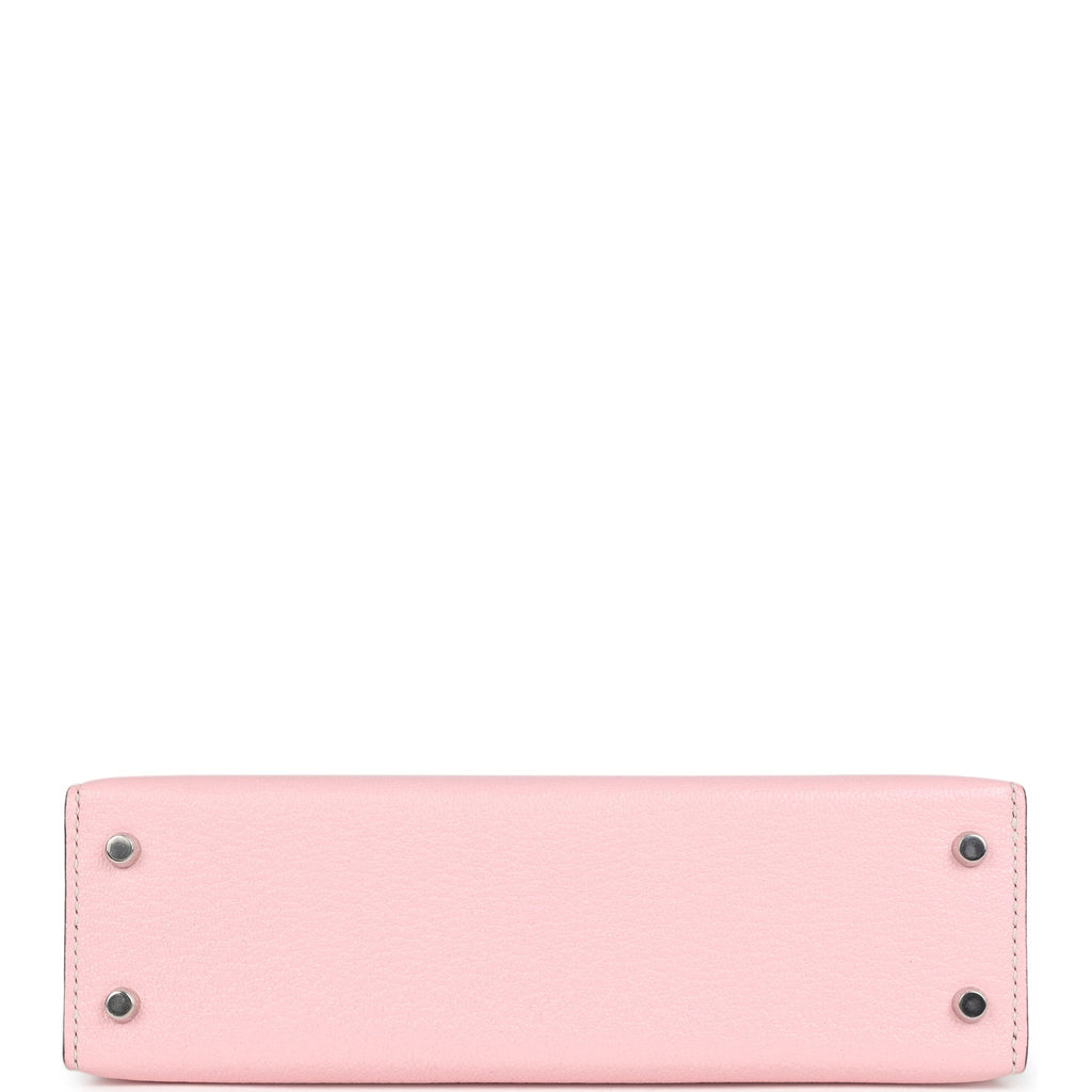 Hermes Special Order (HSS) Kelly Sellier 20 Rose Sakura and Bleu Brume Chevre Palladium Hardware - Image 7