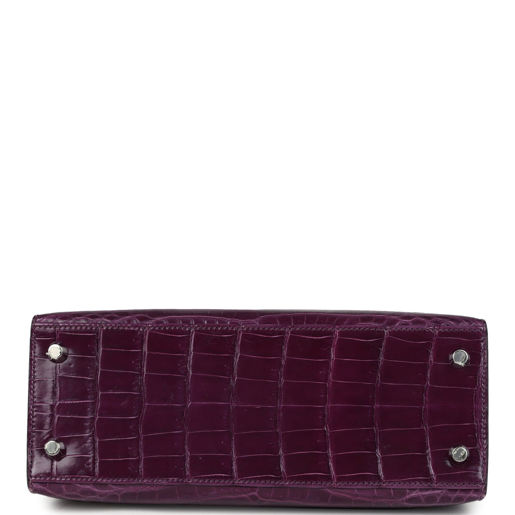 Pre-owned Hermes Kelly Sellier 25 Amethyst Shiny Niloticus Crocodile Palladium Hardware - Image 7