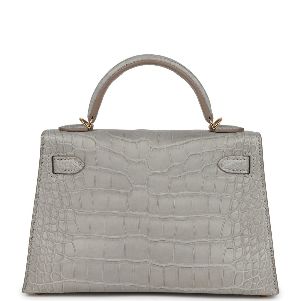 Hermes Special Order (HSS) Kelly Sellier 20 Gris Perle Verso Matte Alligator Gold Hardware - Image 5