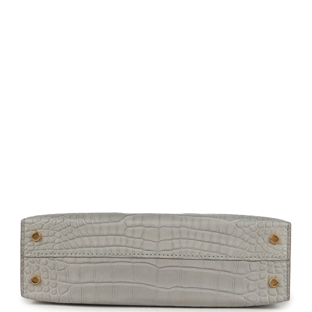 Hermes Special Order (HSS) Kelly Sellier 20 Gris Perle Verso Matte Alligator Gold Hardware - Image 7