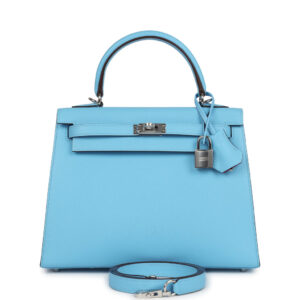 Hermes Special Order (HSS) Kelly Sellier 25 Bleu Celeste Verso Epsom Palladium Hardware